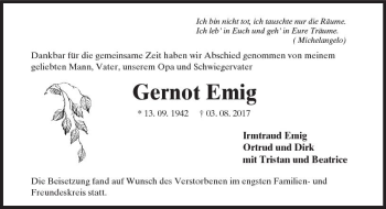 Traueranzeige von Gernot Emig von Trauerportal Rhein Main Presse