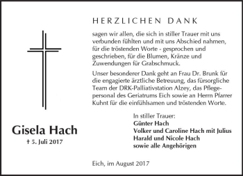 Traueranzeige von Gisela Hach von Trauerportal Rhein Main Presse