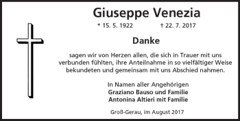 Traueranzeige von Giuseppe Venezia von Trauerportal Echo Online