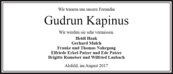 Traueranzeige von Gudrun Kapinus von VRM Trauer