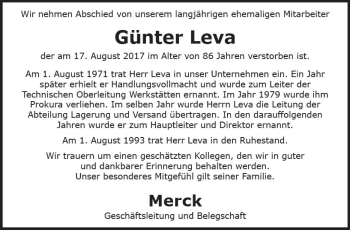 Traueranzeige von Günter Leva von Trauerportal Echo Online