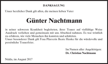 Traueranzeige von Günter Nachtmann von  Kreisanzeiger