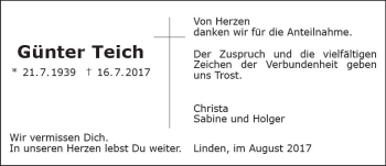 Traueranzeige von Günter Teich von  Gießener Anzeiger