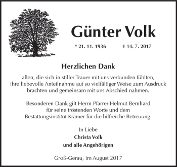 Traueranzeige von Günter Volk von Trauerportal Echo Online
