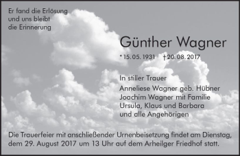 Traueranzeige von Günther Wagner von Trauerportal Echo Online
