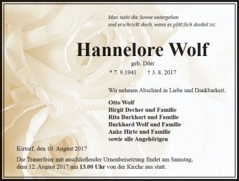 Traueranzeige von Hannelore Wolf von VRM Trauer