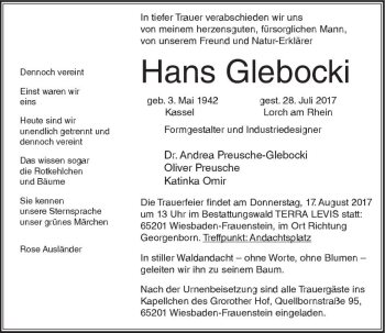 Traueranzeige von Hans Glebocki von Trauerportal Rhein Main Presse