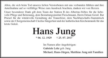 Traueranzeige von Hans Jung von Trauerportal Rhein Main Presse