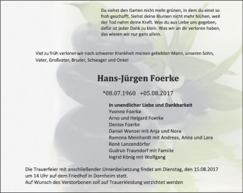 Traueranzeige von Hans-Jürgen Foerke von Trauerportal Echo Online