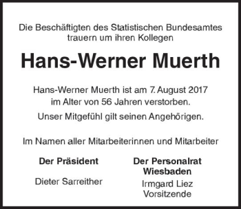 Traueranzeige von Hans-Werner Muerth von Trauerportal Rhein Main Presse