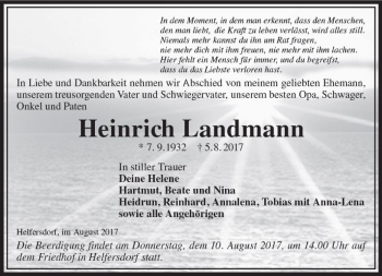 Traueranzeige von Heinrich Landmann von  Kreisanzeiger