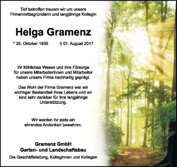 Traueranzeige von Helga Gramenz von Trauerportal Rhein Main Presse
