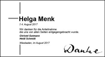 Traueranzeige von Helga Menk von Trauerportal Rhein Main Presse