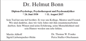 Traueranzeige von Helmut Bonn von Trauerportal Rhein Main Presse
