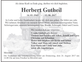 Traueranzeige von Herbert Gutheil von Trauerportal Rhein Main Presse
