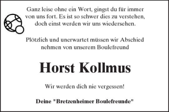 Traueranzeige von Horst Kollmus von Trauerportal Rhein Main Presse