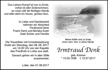 Traueranzeige von Irmtraud Denk von  Gießener Anzeiger