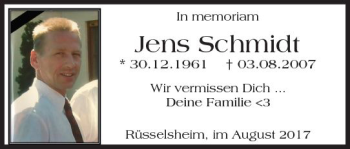 Traueranzeige von Jens Schmidt von Trauerportal Rhein Main Presse