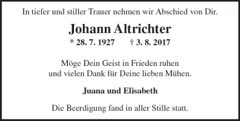 Traueranzeige von Johann Altrichter von Trauerportal Rhein Main Presse
