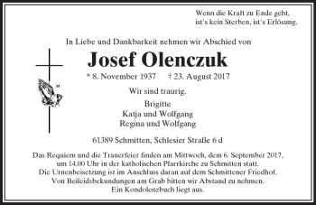 Traueranzeige von Josef Olenezuk von  Usinger Anzeiger