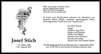 Traueranzeige von Josef Stich von  Kreisanzeiger