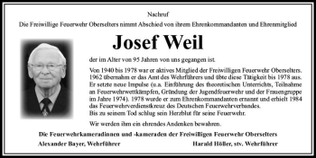 Traueranzeige von Josef Weil von  Camberger Anzeiger