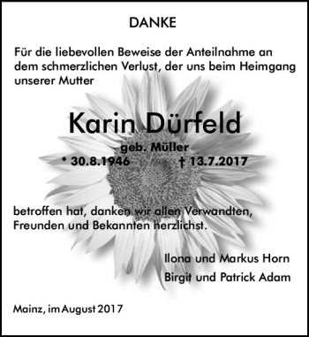 Traueranzeige von Karin Dürfeld von Trauerportal Rhein Main Presse