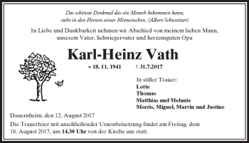 Traueranzeige von Karl-Heinz Vath von  Kreisanzeiger