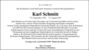 Traueranzeige von Karl Schmitt von Trauerportal Rhein Main Presse