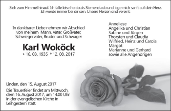 Traueranzeige von Karl Woköck von  Gießener Anzeiger