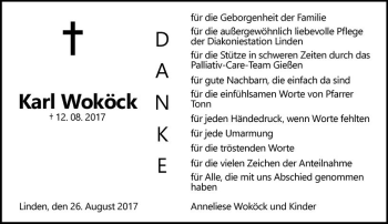 Traueranzeige von Karl Woköck von  Gießener Anzeiger
