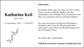 Traueranzeige von Katharina Keil von Trauerportal Echo Online