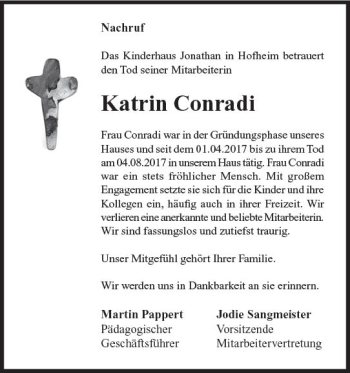 Traueranzeige von Katrin Conrad von Trauerportal Rhein Main Presse