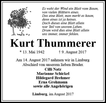 Traueranzeige von Kurt Thummerer von  Camberger Anzeiger
