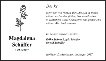 Traueranzeige von Magdalena Schäffer von Trauerportal Rhein Main Presse