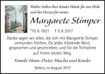 Traueranzeige von Margarete Stimper von  Camberger Anzeiger