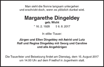 Traueranzeige von Margarethe Dingeldey von Trauerportal Echo Online