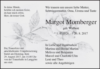 Traueranzeige von Margot Momberger von  Gießener Anzeiger
