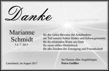 Traueranzeige von Marianne Schmidt von VRM Trauer