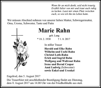 Traueranzeige von Marie Rahn von VRM Trauer