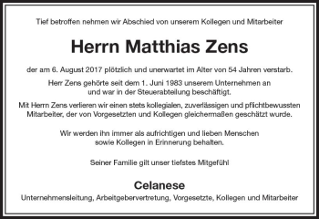 Traueranzeige von Matthias Zens von Trauerportal Rhein Main Presse