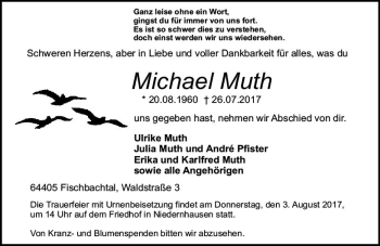 Traueranzeige von Michael Muth von Trauerportal Echo Online