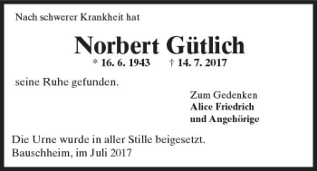 Traueranzeige von Norbert Gütlich von Trauerportal Rhein Main Presse