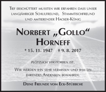 Traueranzeige von Norbert Horneff von Trauerportal Rhein Main Presse