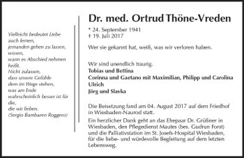 Traueranzeige von Ortrud Thöne-Vreden von Trauerportal Rhein Main Presse