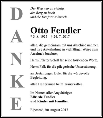Traueranzeige von Otto Fendler von VRM Trauer