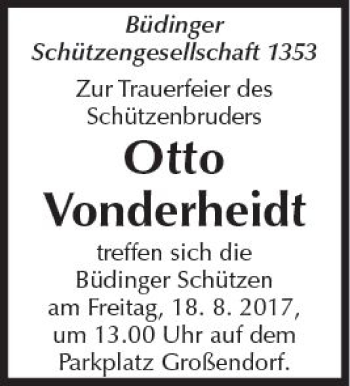 Traueranzeige von Otto Vonderheidt von  Kreisanzeiger