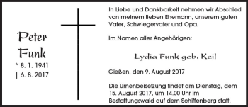 Traueranzeige von Peter Funk von  Gießener Anzeiger