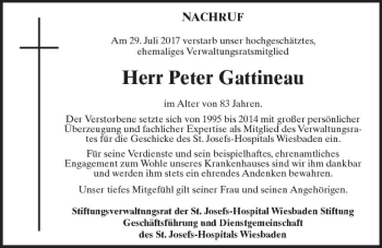 Traueranzeige von Peter Gattineau von Trauerportal Rhein Main Presse