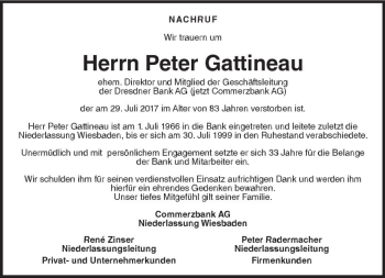 Traueranzeige von Peter Gattineau von Trauerportal Rhein Main Presse